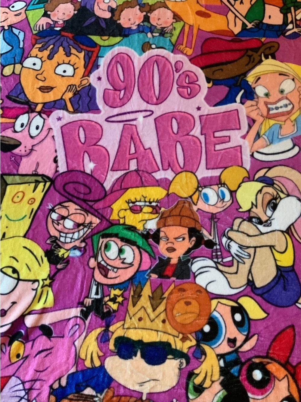 Pink '90s Babe Cartoon Throw Blanket - Retro Character Print